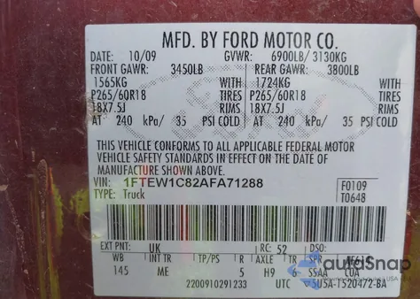 2010 Ford F-150 Fx2 Sport/Xl/Xlt z USA, uszkodzony, nr VIN 1FTEW1C82AFA71288